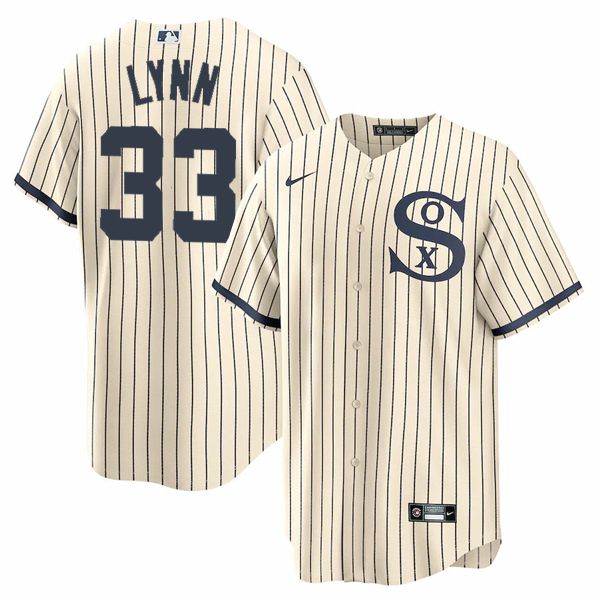 Men Chicago White Sox #33 Lynn Cream stripe Dream version Game Nike 2021 MLB Jerseys